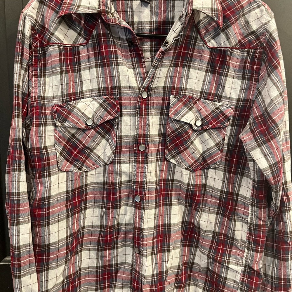 Men's Plaid Shirt - Red and Gray